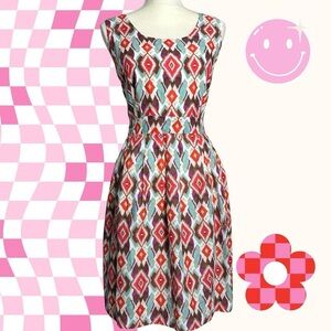 Boho multi-coloured dress with a touch of whimsy, Downeast geometric A-line